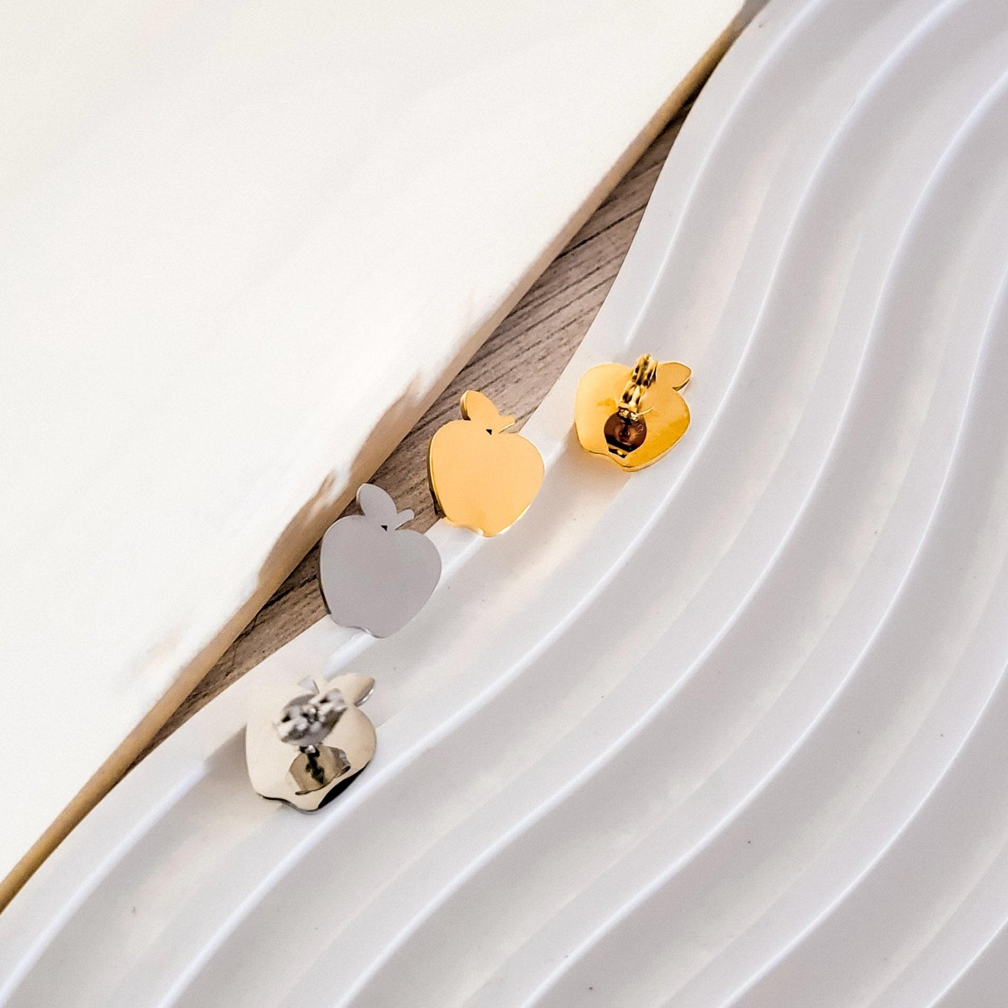 Apple Studs (Silver or Gold), 1 Pair Total, Metal Blank #103