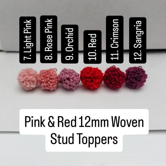 Pink & Red Woven 12mm Stud Topper (Choice of Color), 3 Pairs, Woven Topper #7-12