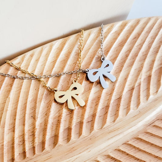 Bow Pendant Necklace (Silver or Gold), 1 Total, Metal Blank #108