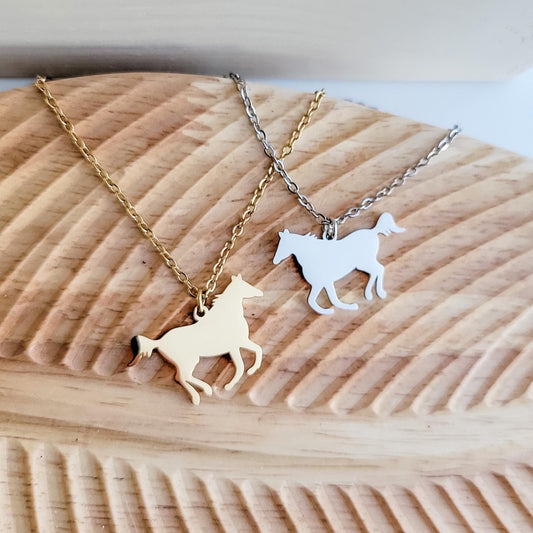 Horse Pendant Necklace (Silver or Gold), 1 Total, Metal Blank #109