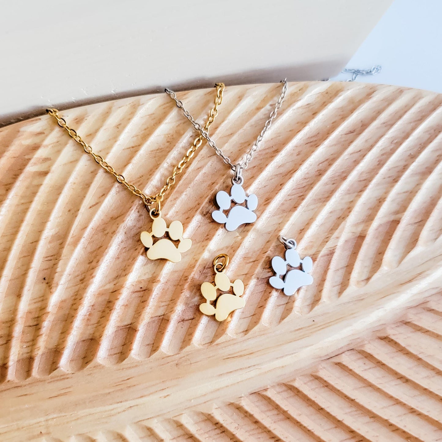 Petite Paw Print Necklace (Silver or Gold) and Optional Extra Charms, 1 Necklace or 5 Charms, Metal Blank #111
