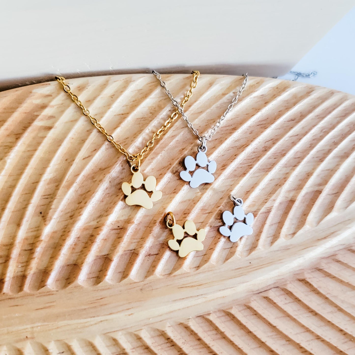 Petite Paw Print Necklace (Silver or Gold) and Optional Extra Charms, 1 Necklace or 5 Charms, Metal Blank #111