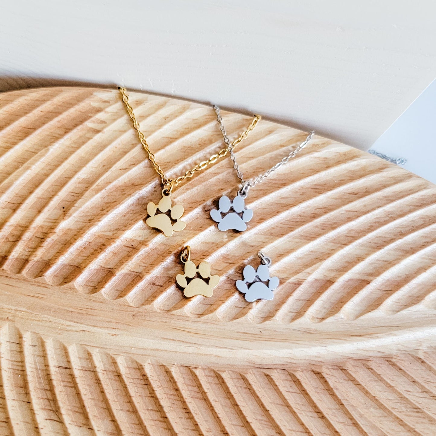 Petite Paw Print Necklace (Silver or Gold) and Optional Extra Charms, 1 Necklace or 5 Charms, Metal Blank #111