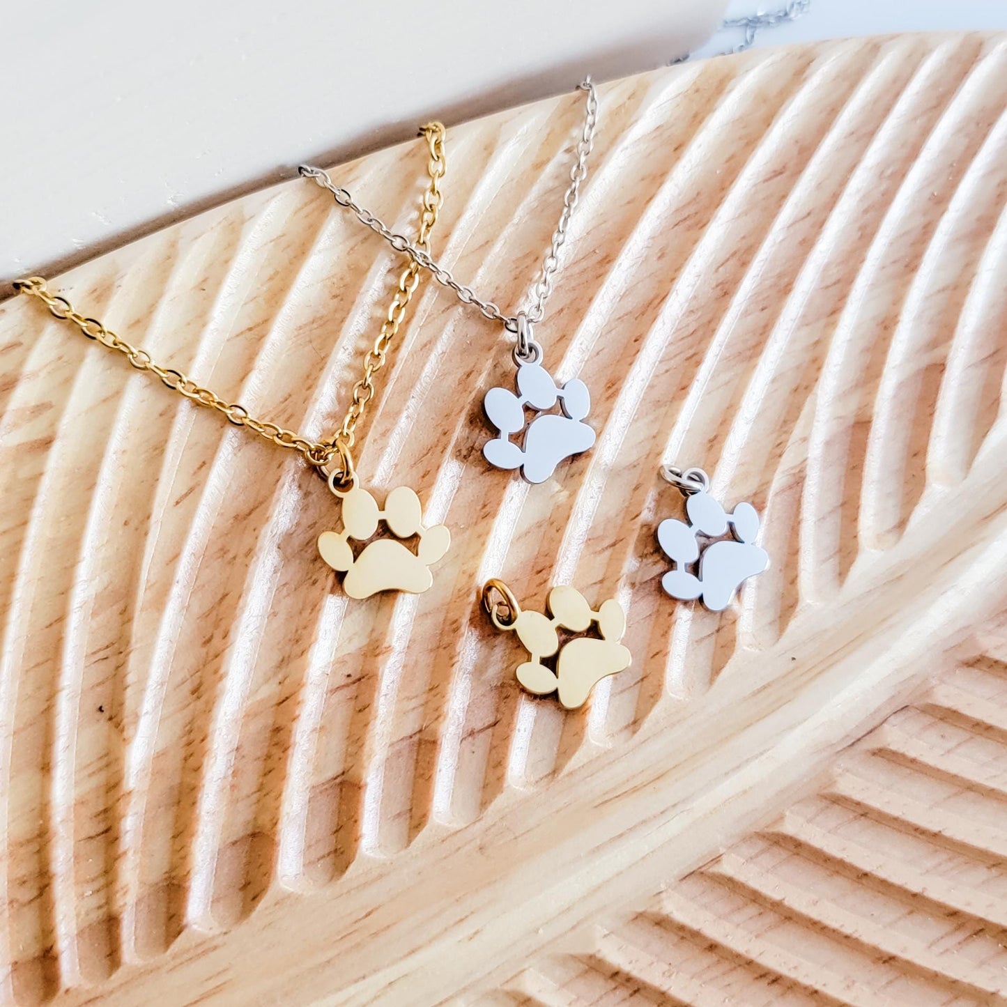 Petite Paw Print Necklace (Silver or Gold) and Optional Extra Charms, 1 Necklace or 5 Charms, Metal Blank #111
