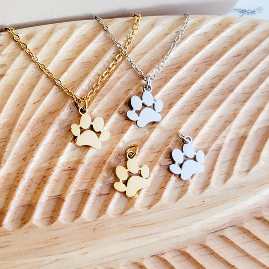 Petite Paw Print Necklace (Silver or Gold) and Optional Extra Charms, 1 Necklace or 5 Charms, Metal Blank #111