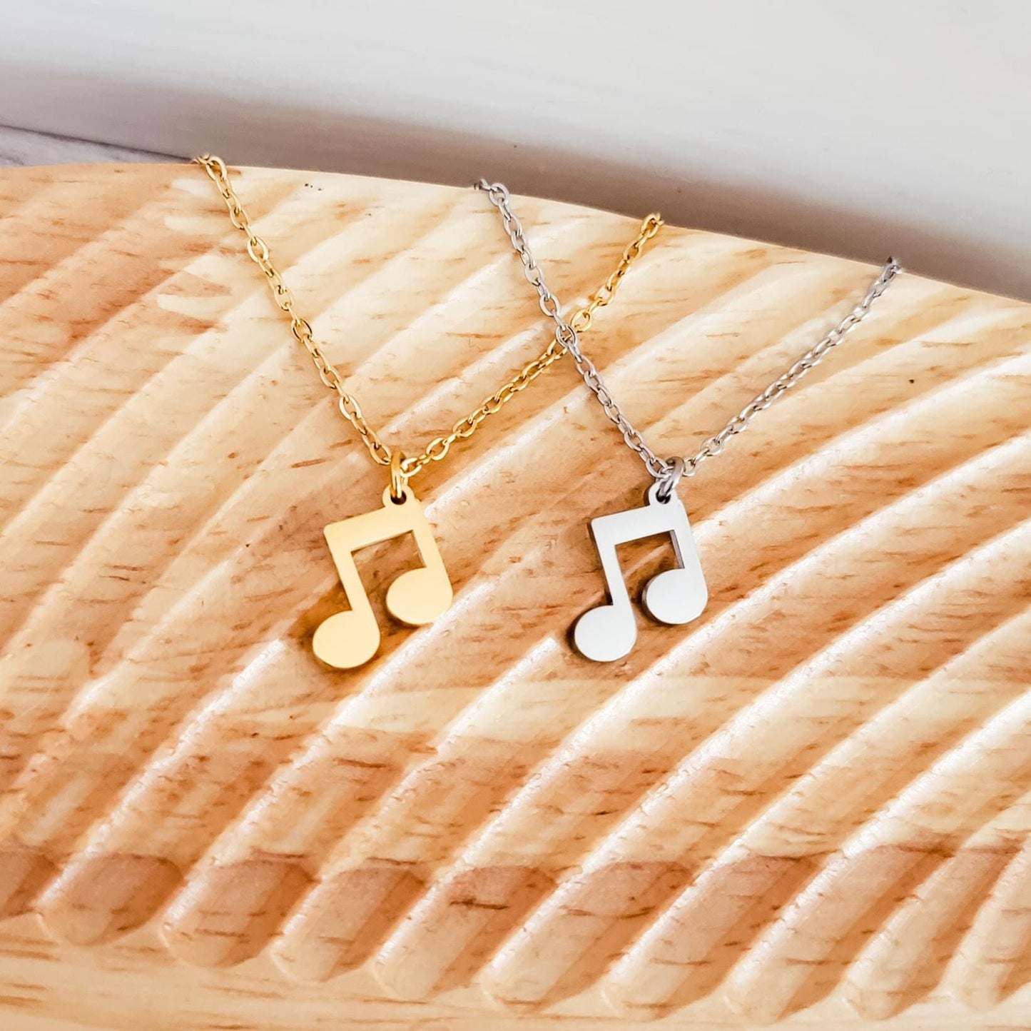 Mini Double Music Note Necklace (Silver or Gold), 1 Total, Metal Blank #114