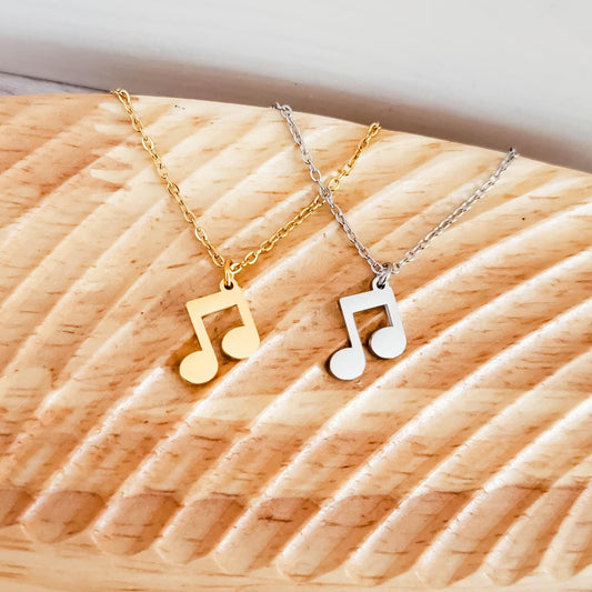 Mini Double Music Note Necklace (Silver or Gold), 1 Total, Metal Blank #114