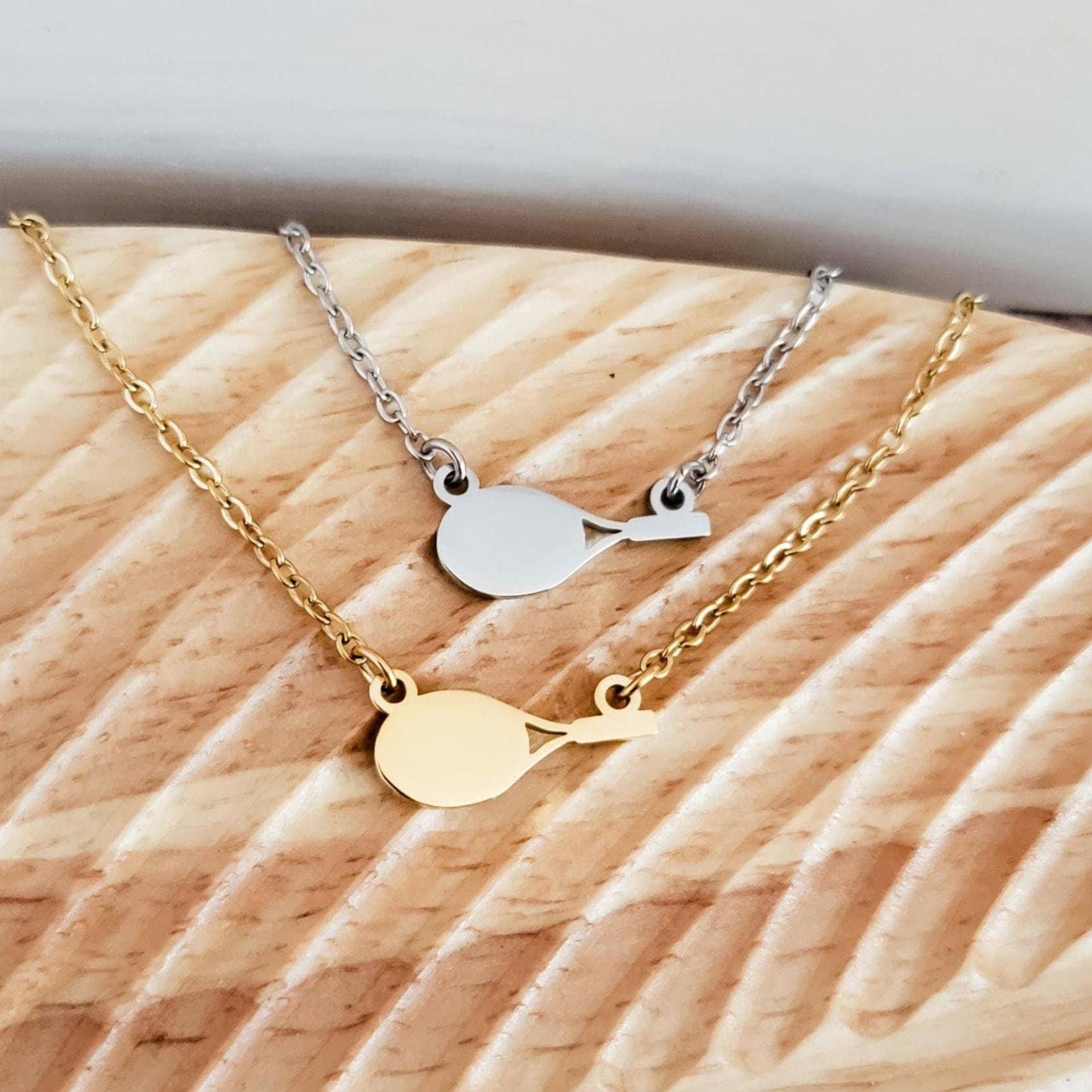 Tennis Racket Necklace (Silver or Gold), 1 Total, Metal Blank #113