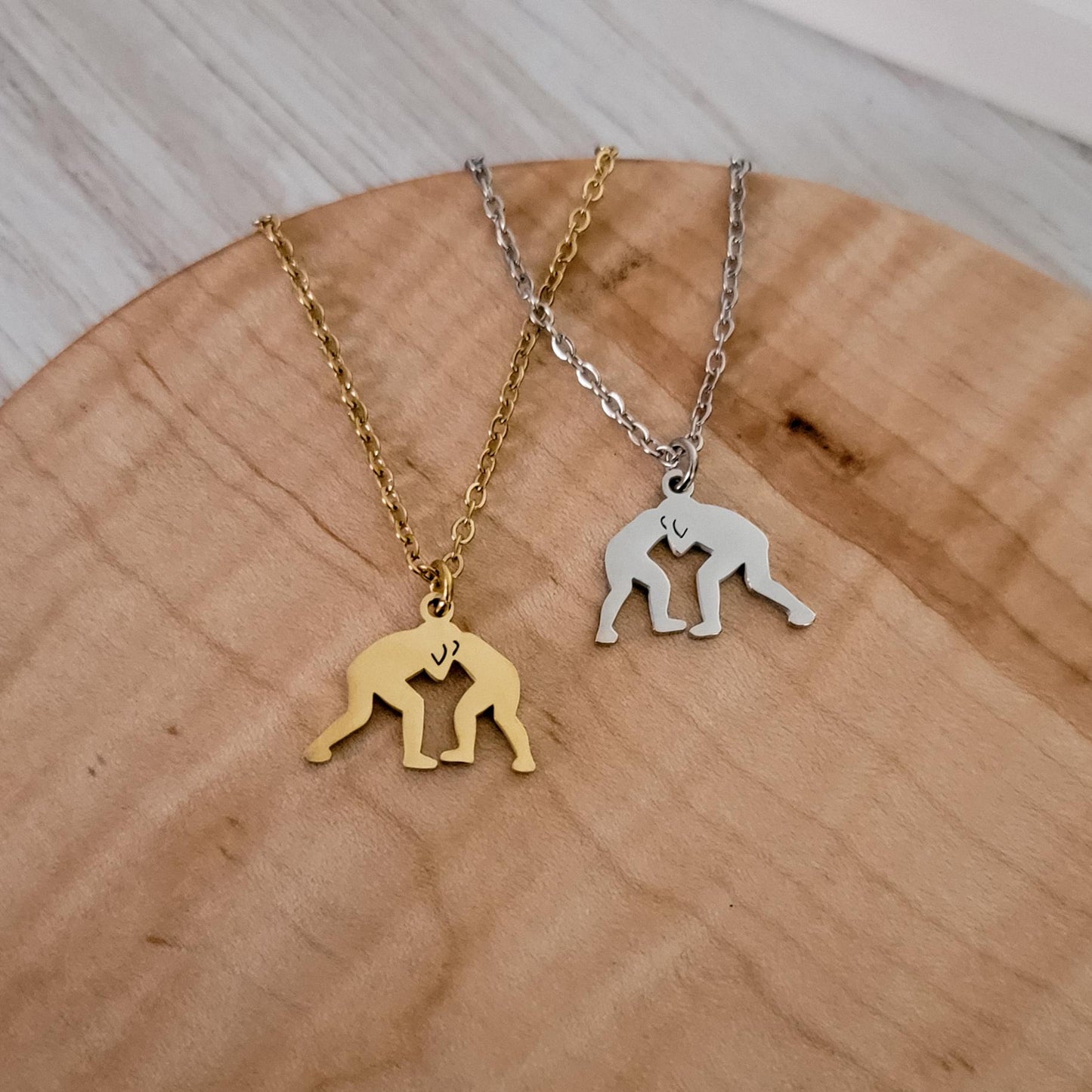 Wrestling Necklace (Silver or Gold), 1 Total, Metal Blank #118