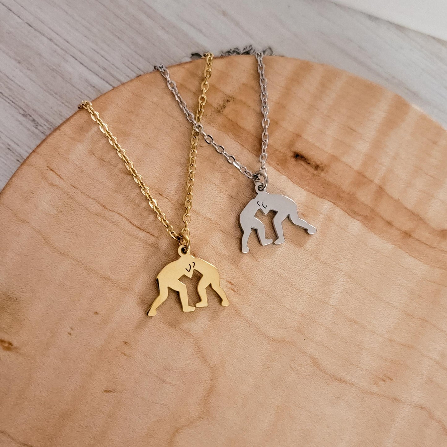 Wrestling Necklace (Silver or Gold), 1 Total, Metal Blank #118
