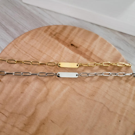 Oval Bar Paperclip Chain Bracelet (Silver or Gold), 1 Total, Metal Blank #116