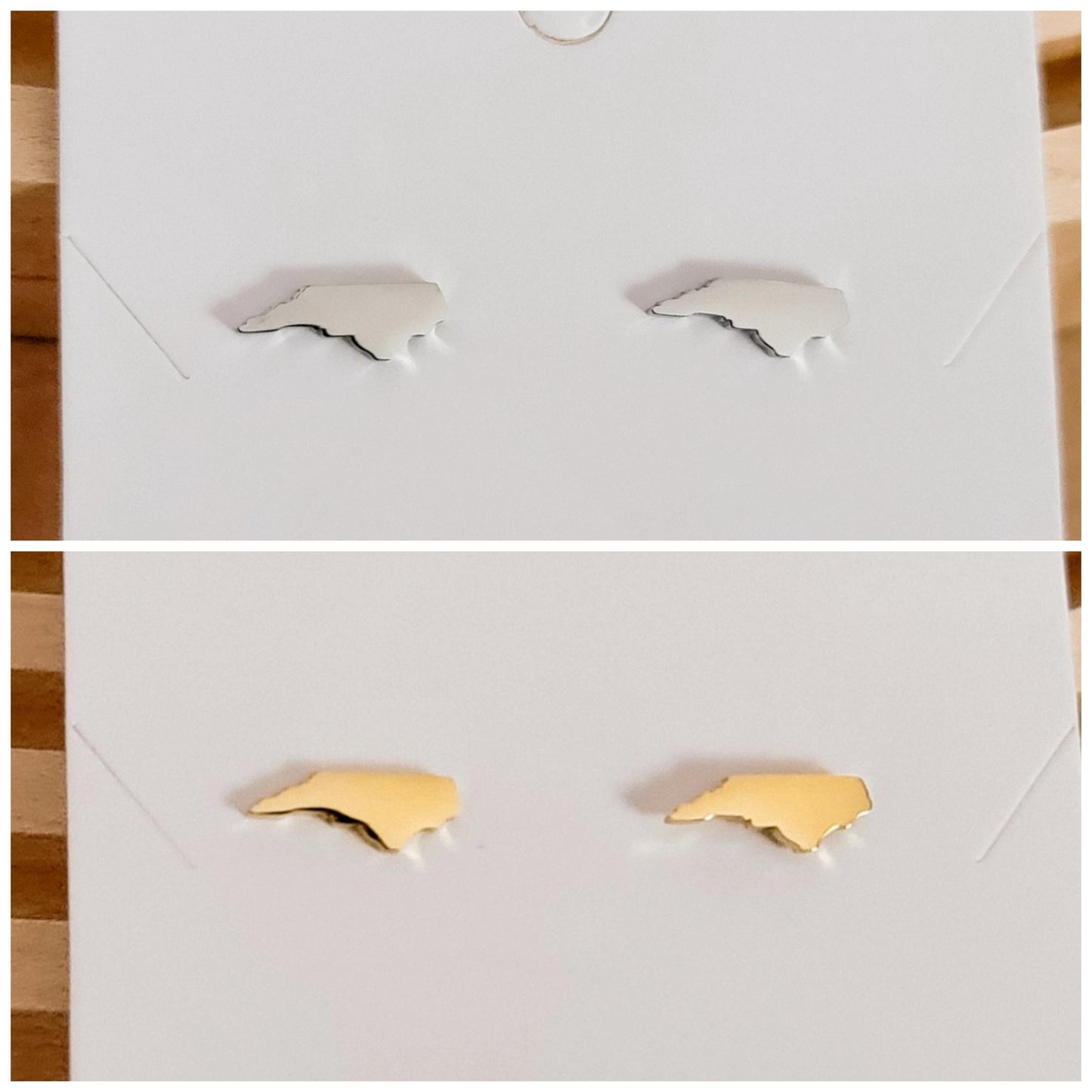 North Carolina Studs (Silver or Gold), 1 Pair Total, Metal Blank #119