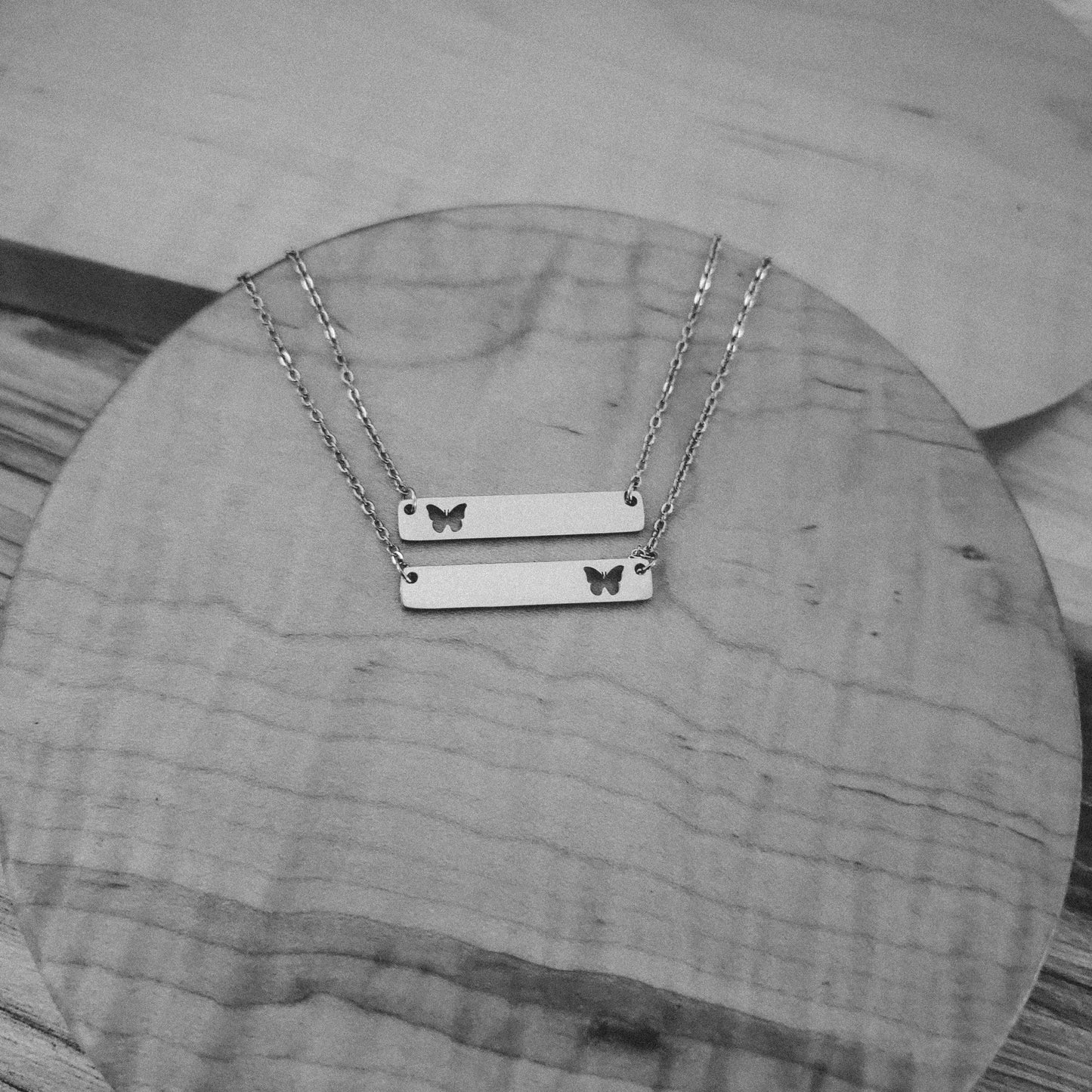 Butterfly Cutout Horizontal Bar Necklace (Silver or Gold), 1 Total, Metal Blank #122