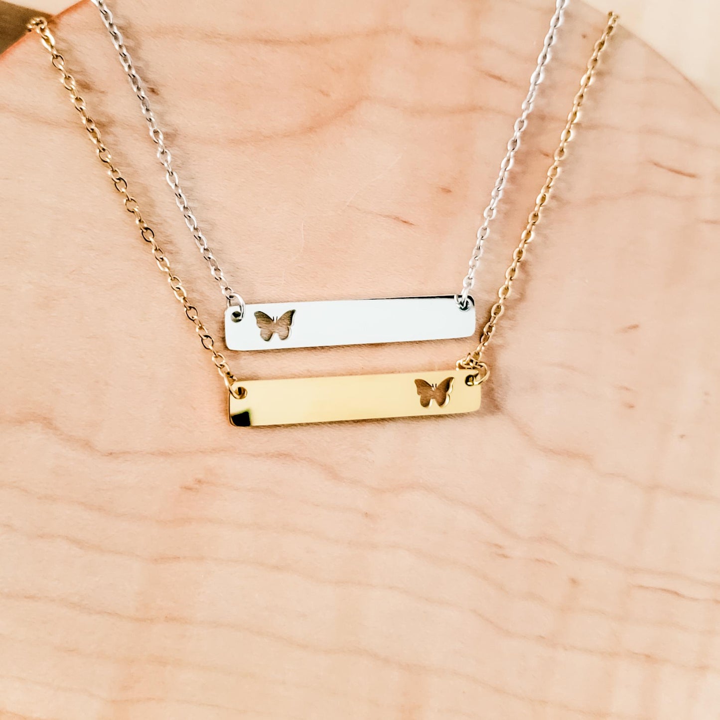 Butterfly Cutout Horizontal Bar Necklace (Silver or Gold), 1 Total, Metal Blank #122
