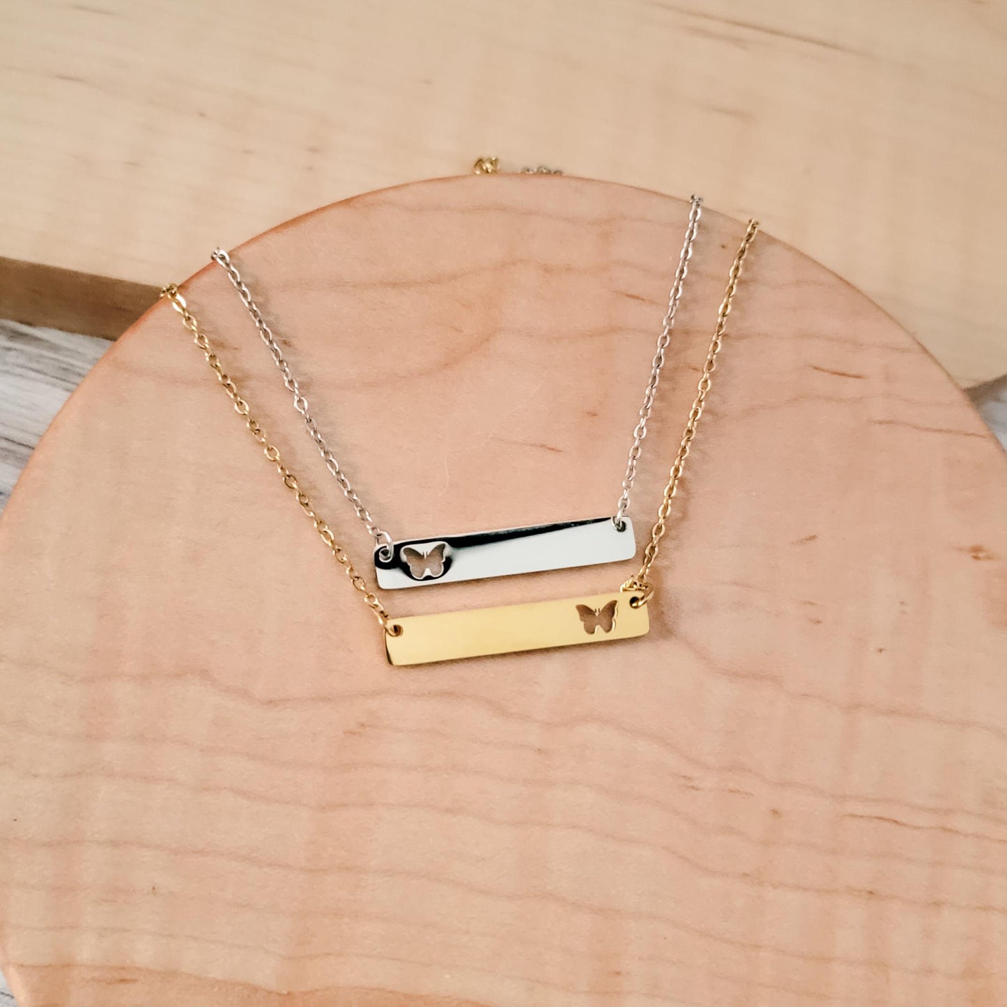 Butterfly Cutout Horizontal Bar Necklace (Silver or Gold), 1 Total, Metal Blank #122