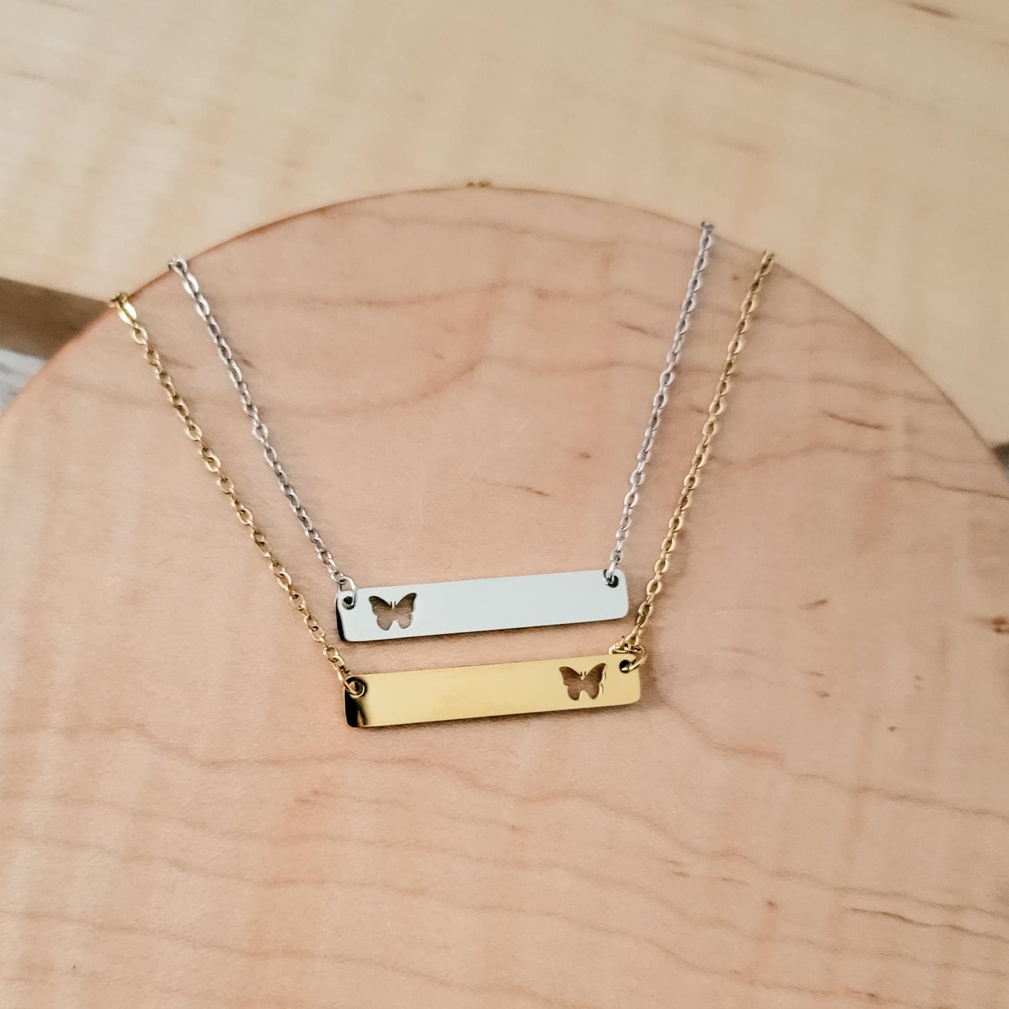 Butterfly Cutout Horizontal Bar Necklace (Silver or Gold), 1 Total, Metal Blank #122