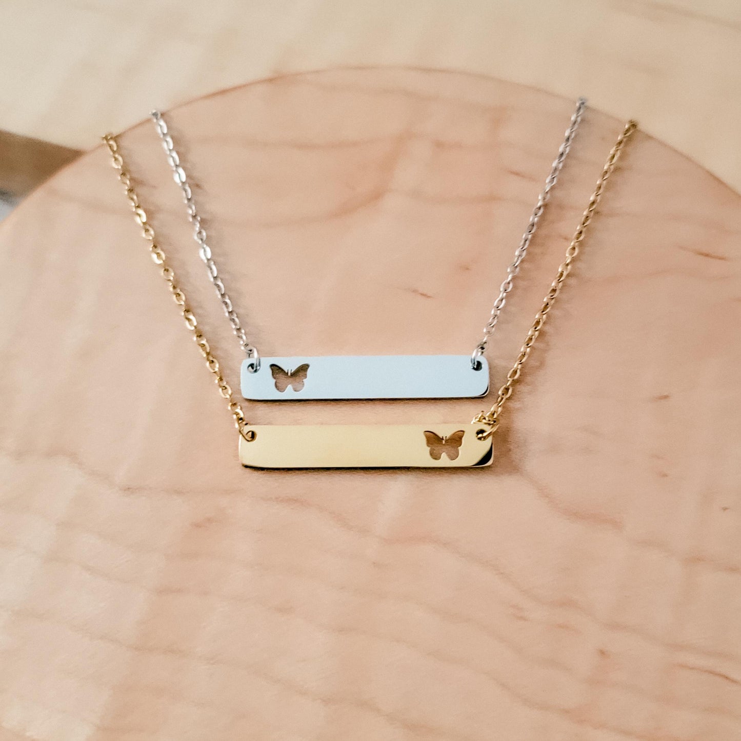 Butterfly Cutout Horizontal Bar Necklace (Silver or Gold), 1 Total, Metal Blank #122
