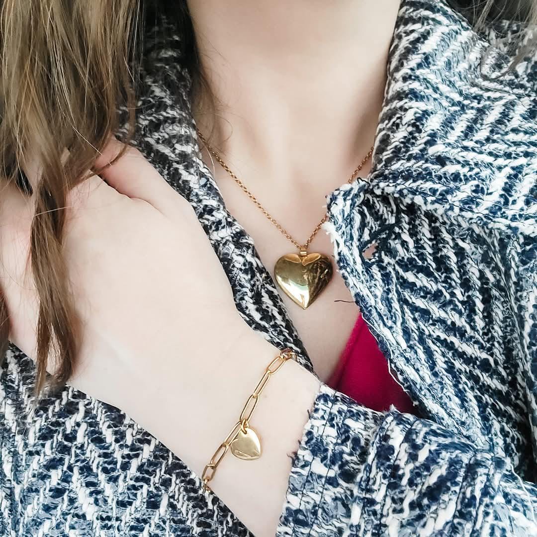 Petite Heart Paperclip Chain Bracelet (Silver or Gold), 1 Total, Metal Blank #16