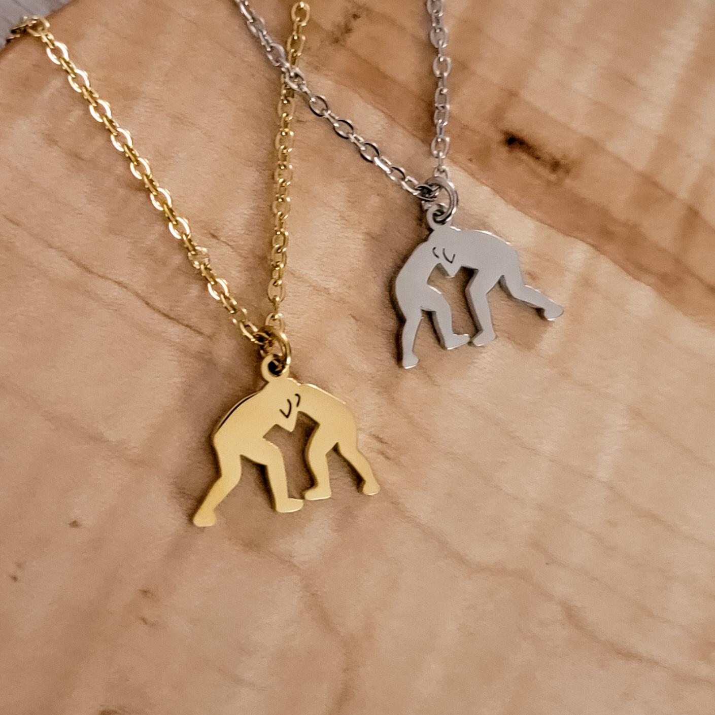 Wrestling Necklace (Silver or Gold), 1 Total, Metal Blank #118