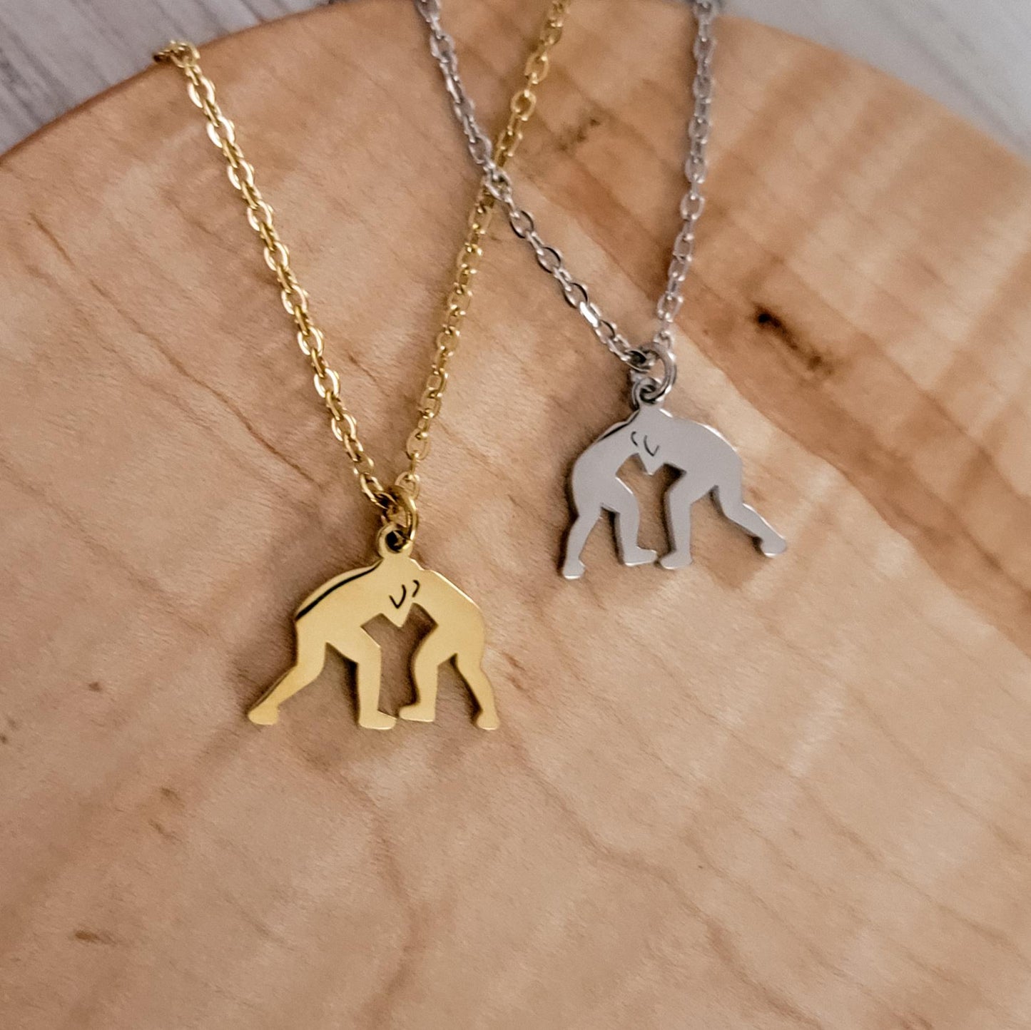 Wrestling Necklace (Silver or Gold), 1 Total, Metal Blank #118