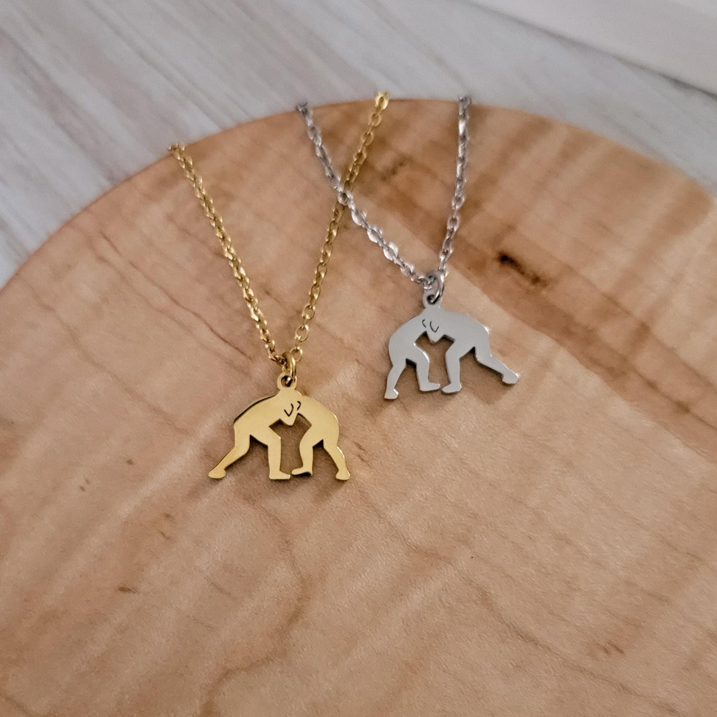 Wrestling Necklace (Silver or Gold), 1 Total, Metal Blank #118