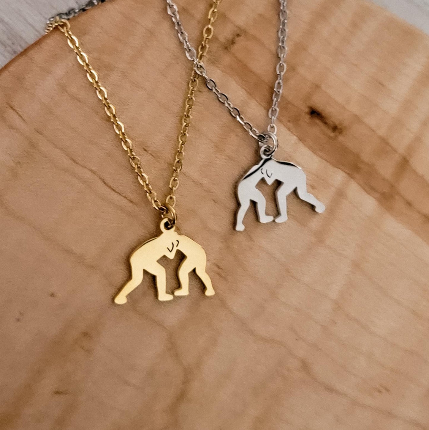 Wrestling Necklace (Silver or Gold), 1 Total, Metal Blank #118