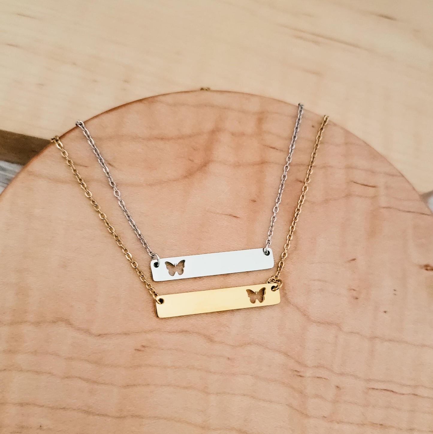 Butterfly Cutout Horizontal Bar Necklace (Silver or Gold), 1 Total, Metal Blank #122