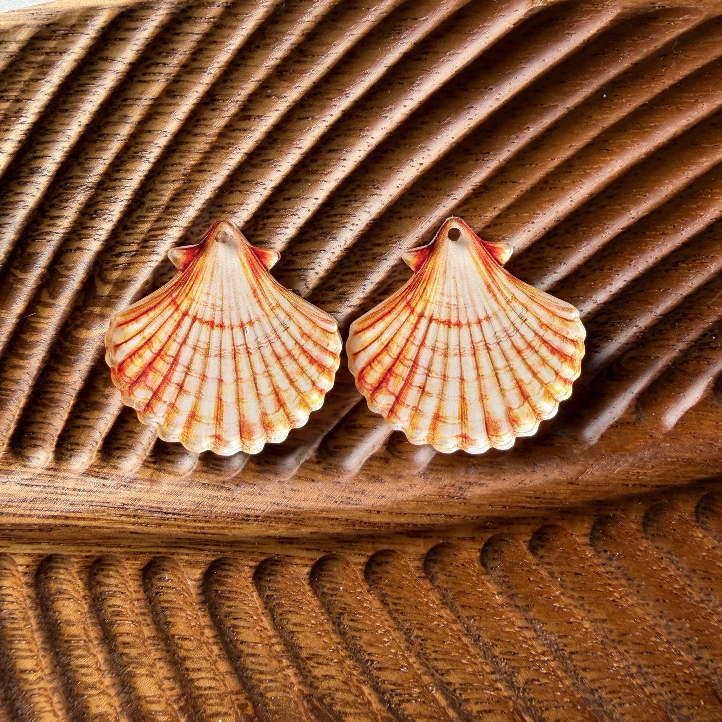 Coral Scalloped Shell Earring Blank (1 Pair), Acrylic Print & Cut, Laser Blank #51