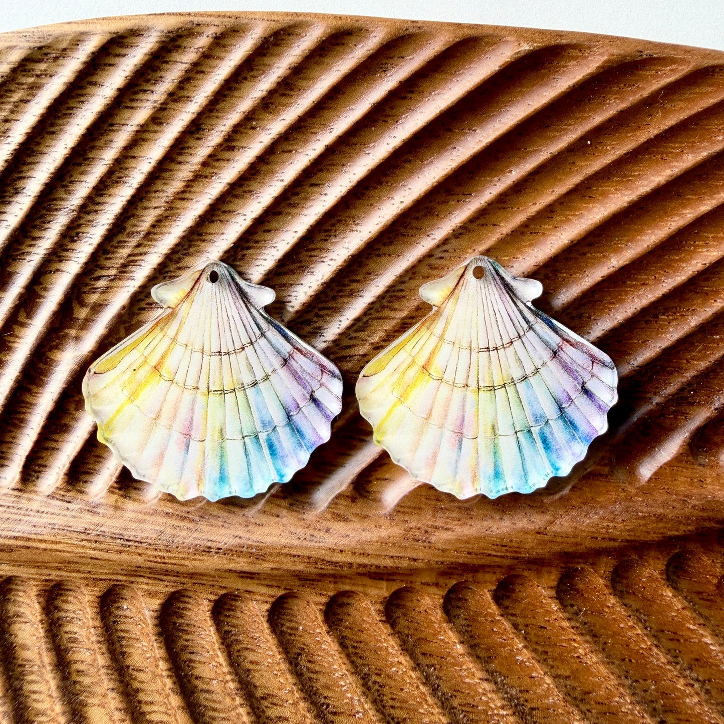 Rainbow Scalloped Shell Earring Blank (1 Pair), Acrylic Print & Cut, Laser Blank #52