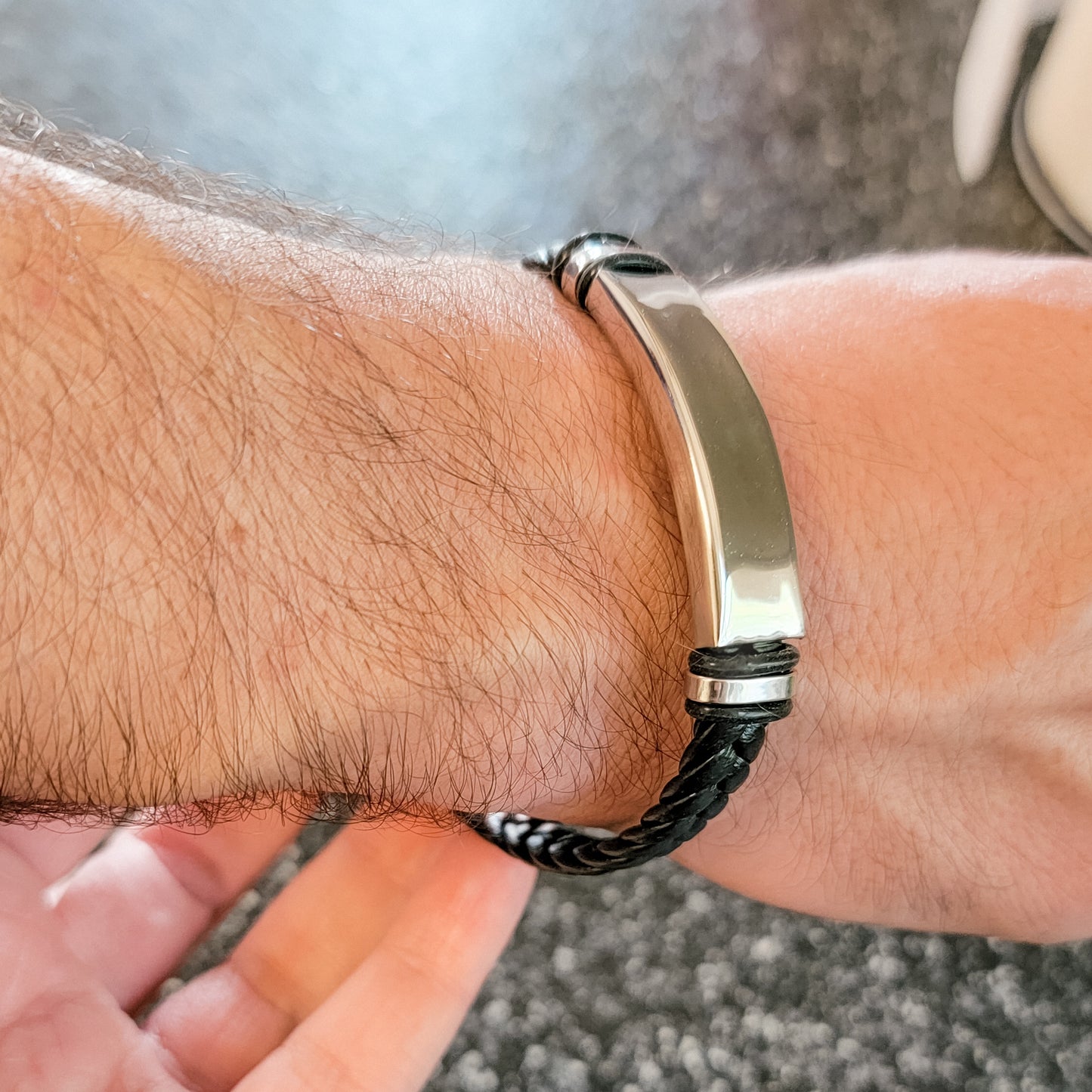 Black Braided Cord Men's Bracelet, 1 Total, Metal Blank #126