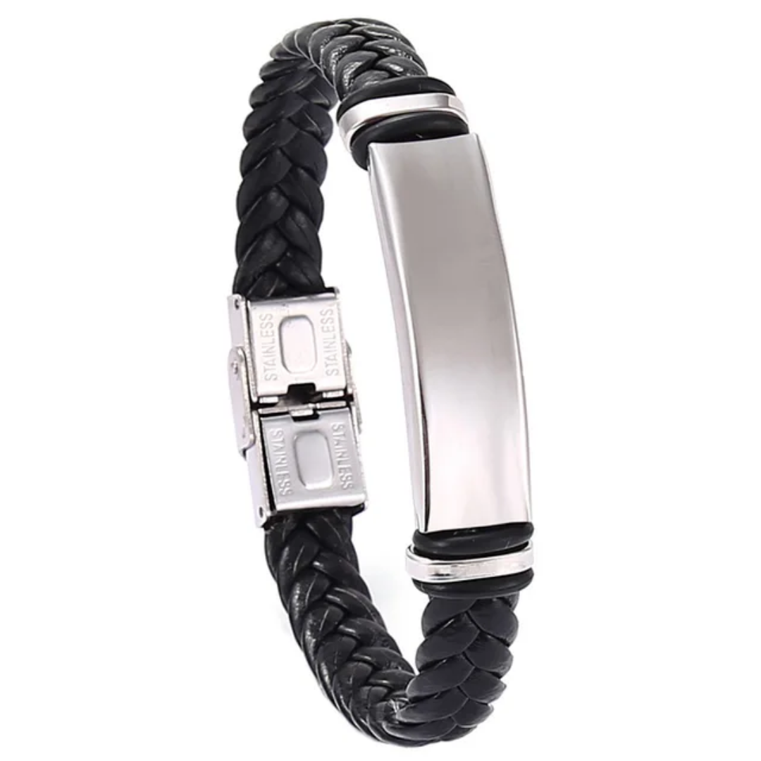 Black Braided Cord Men's Bracelet, 1 Total, Metal Blank #126