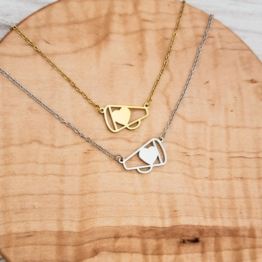 Petite Cheer Megaphone Necklace (Silver or Gold), 1 Total, Metal Blank #132