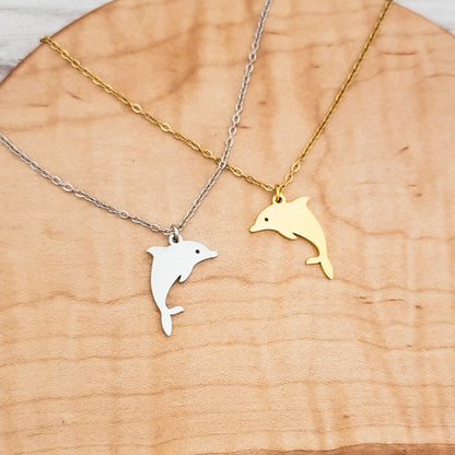 Dolphin Pendant Necklace (Silver or Gold), 1 Total, Metal Blank #130