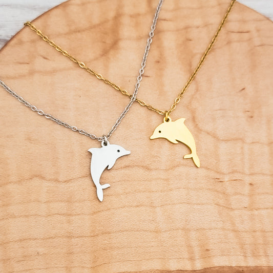 Dolphin Pendant Necklace (Silver or Gold), 1 Total, Metal Blank #130