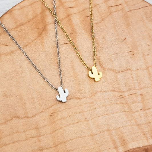 Tiny Cactus Charm Necklace (Silver or Gold), 1 Total, Metal Blank #128