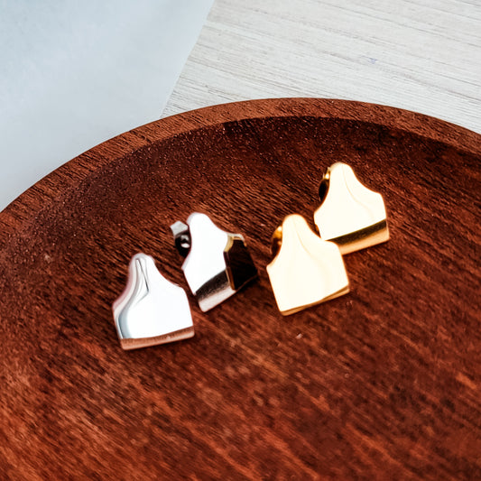 Cow Tag Studs (Silver or Gold), 1 Pair Total, Metal Blank #136