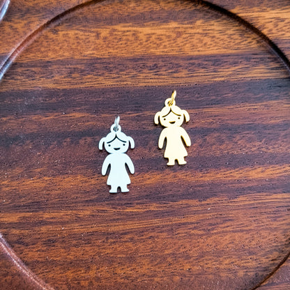 Girl Charms with Attached Jump Rings (Silver or Gold), 5 Total, Metal Blank #147