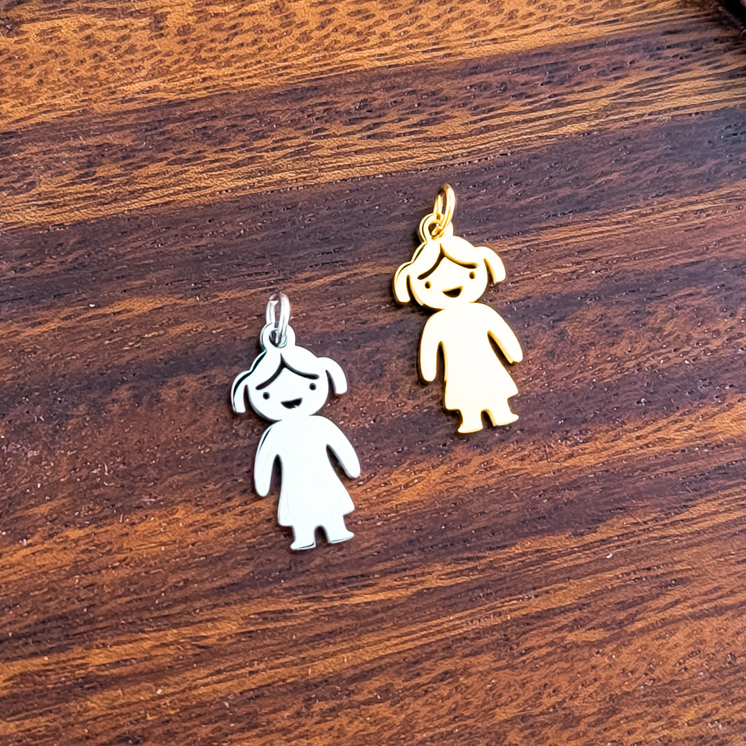 Girl Charms with Attached Jump Rings (Silver or Gold), 5 Total, Metal Blank #147