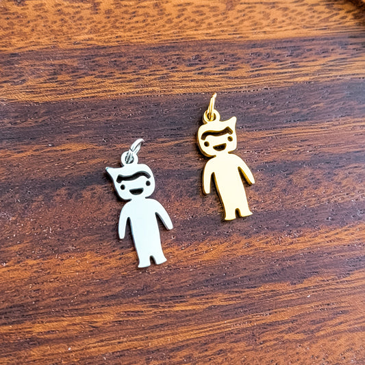 Boy Charms with Attached Jump Rings (Silver or Gold), 5 Total, Metal Blank #146