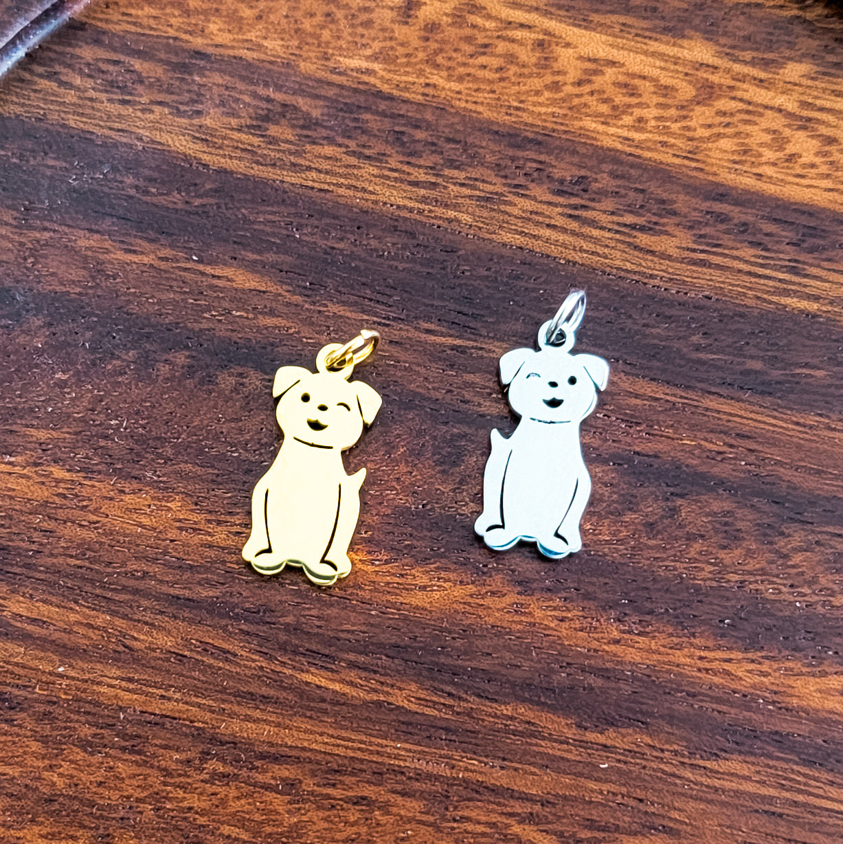 Dog Charms with Attached Jump Rings (Silver or Gold), 5 Total, Metal Blank #148