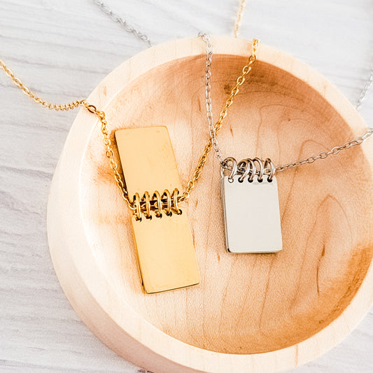 Mini Notebook Necklace (Silver or Gold), 1 Total, Metal Blank #152