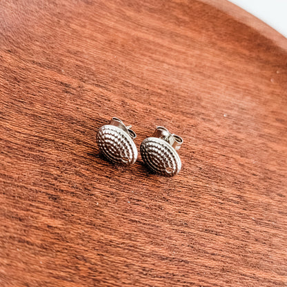 Silver Textured Small Oval Stud Connector, 10 Piece, Stud #21