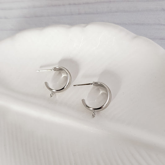 Silver Small Half Hoop with Perpendicular Loop, 10 Pieces, Hoop #8