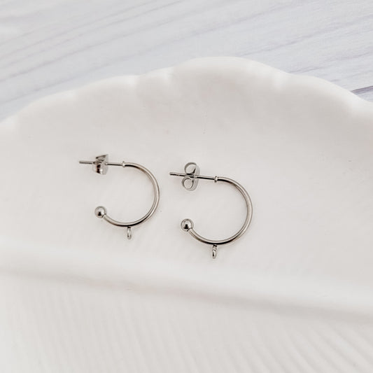Silver Medium Half Hoop with Perpendicular Loop, 10 Pieces, Hoop #4