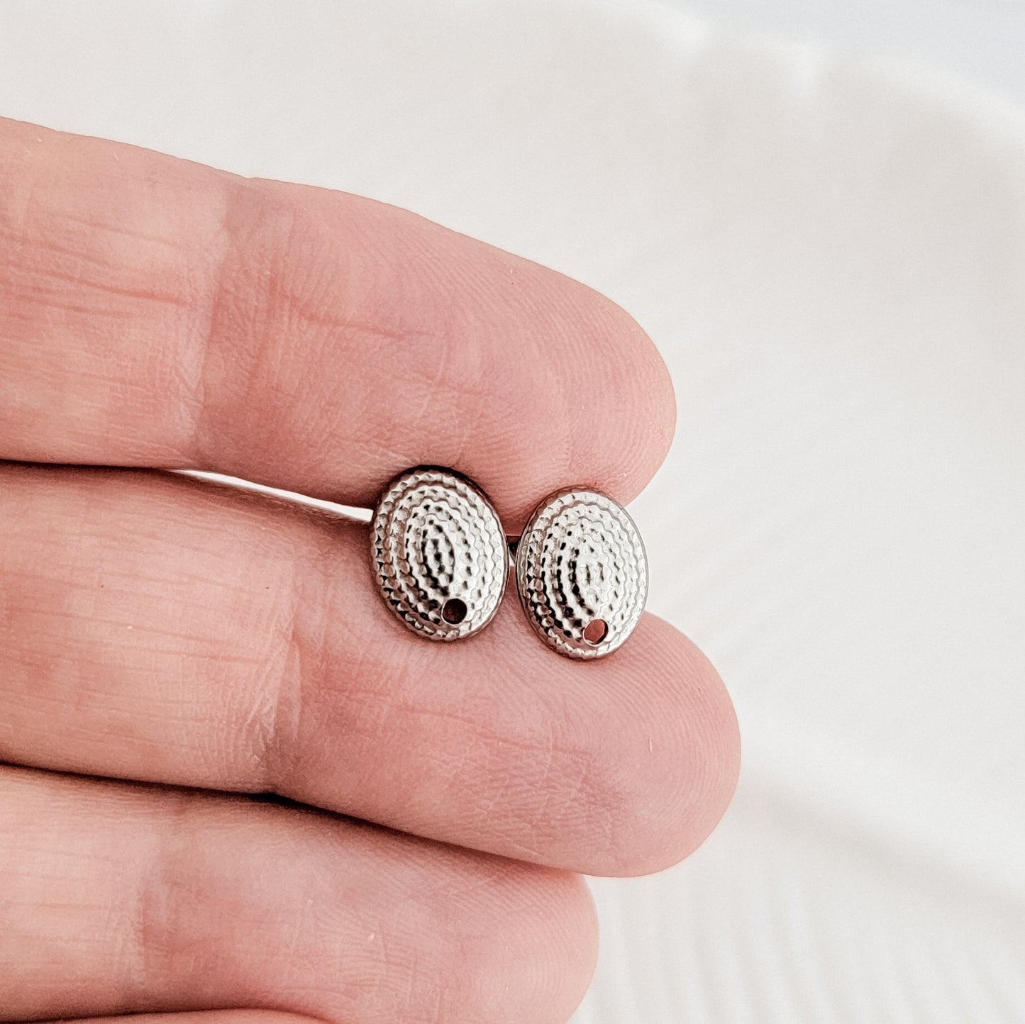 Silver Textured Small Oval Stud Connector, 10 Piece, Stud #21