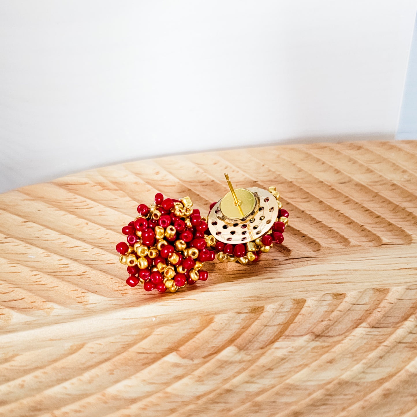Crimson and Gold Mix 15mm Small Seed Bead Topper, 1 Pair