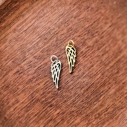 Wing Charms with Attached Jump Rings (Silver or Gold), 5 Total, Metal Blank #176