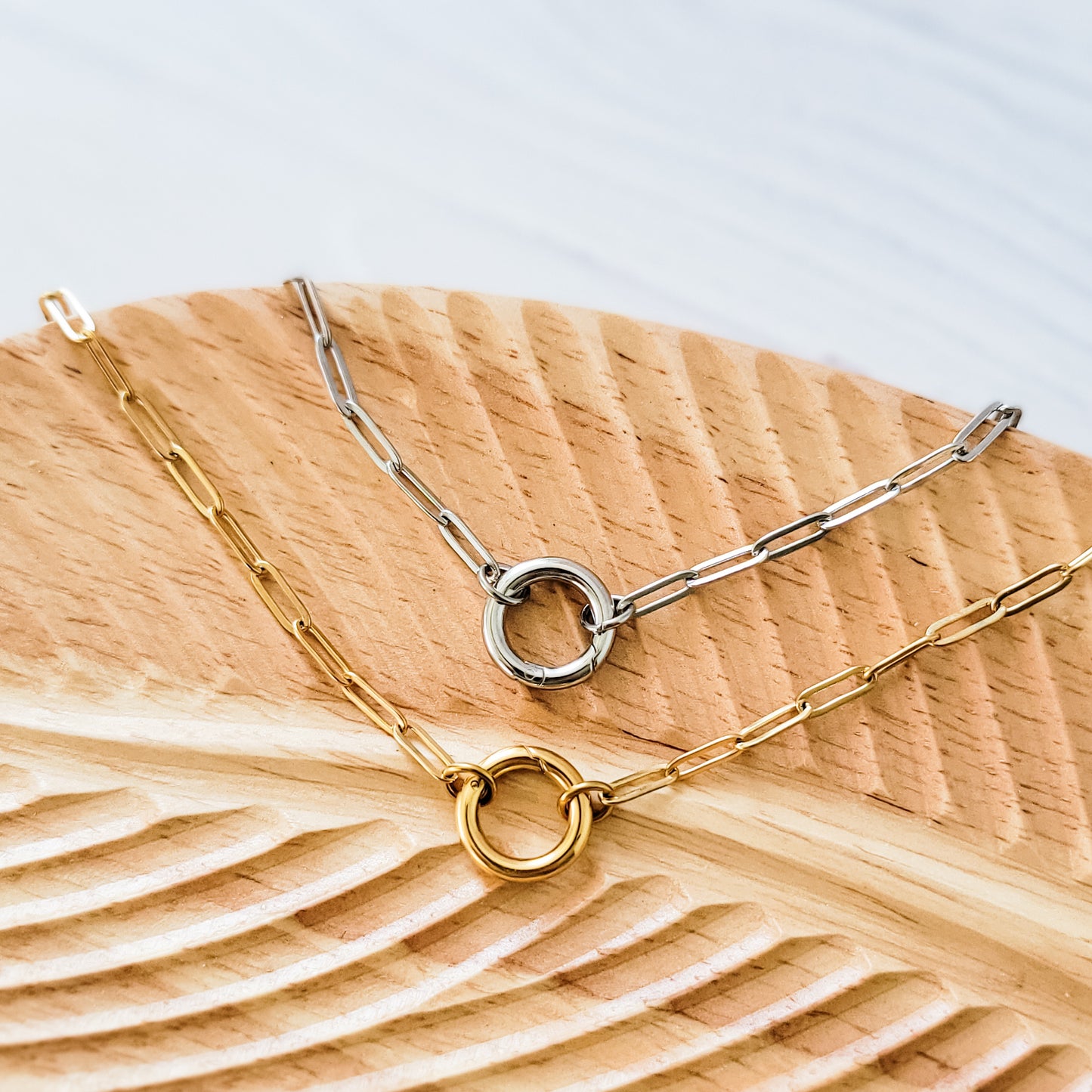 Charm Holder Paperclip Chain Necklace (Silver or Gold), 1 Total, Metal Blank #178
