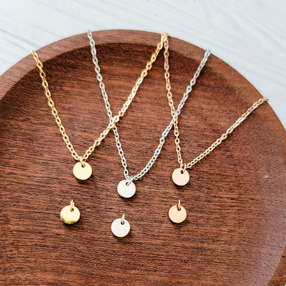 6mm Disc Necklace (Silver, Gold, or Rose Gold) and Optional Extra Discs, Metal Blank #173