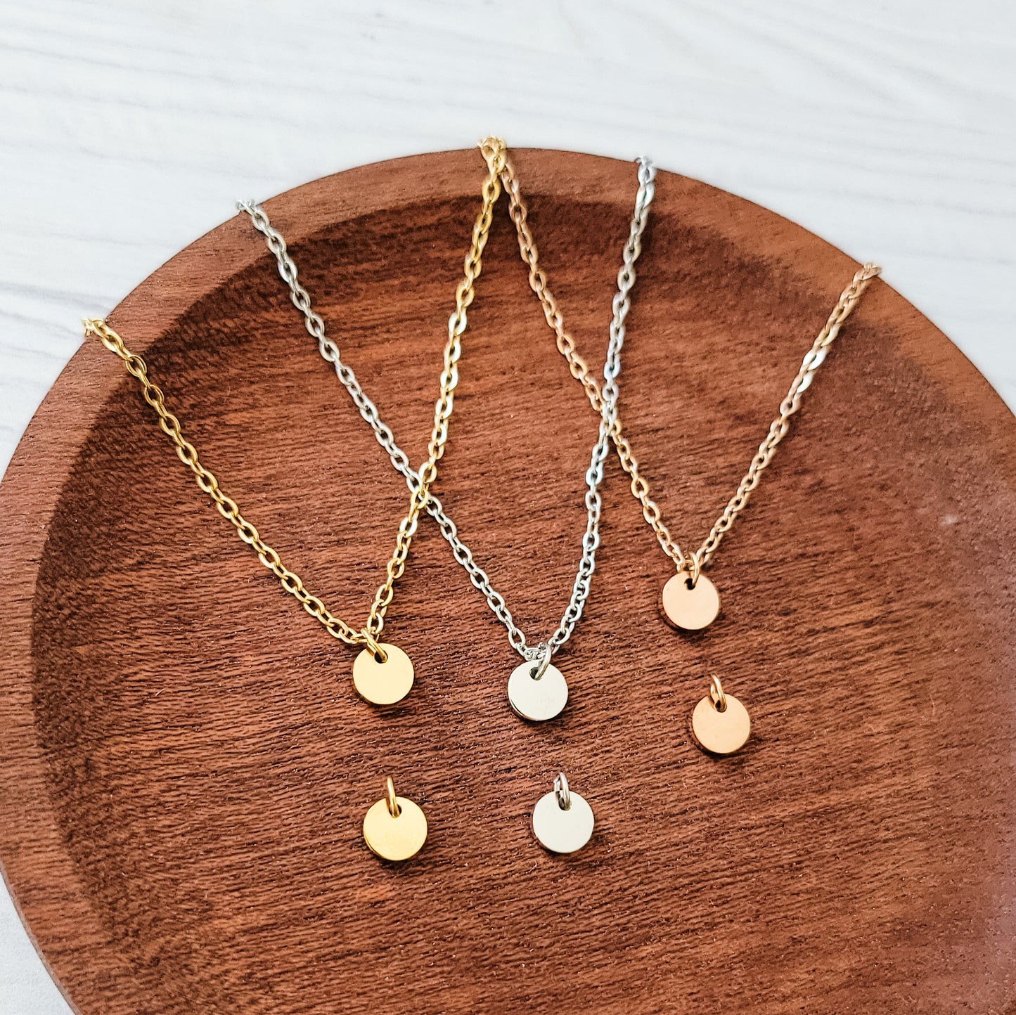 6mm Disc Necklace (Silver, Gold, or Rose Gold) and Optional Extra Discs, Metal Blank #173